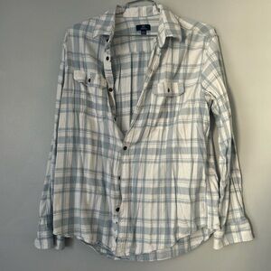 George Men's Blue and White Plaid Casual Button Down Shirt